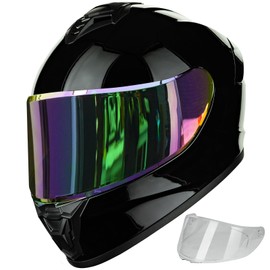 Auboa Motorcycle Helmets for Adult Men Women, Full Face Lightweight Street Bike Racing DOT Helmet with Extra Clear Visor Model AU-T801 Gloss Black, Large