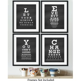 Eye Chart Home Decor - Inspirational Wall Art - Creative Bathroom Decor - Set of 4 Optometrist Decor Accessories - Gift for Ophthalmology Technician - 8x10 unframed print