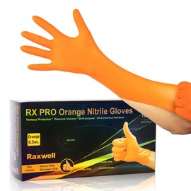 Raxwell Heavy Duty Orange Latex & Powder Free 8.5 Mil Nitrile Disposable Gloves | Diamond Texture, Puncture Resistant, Mechanics Cleaning Glove | Box - Color: XX-Large, style: 90 Count