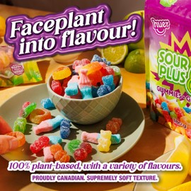 Huer - Sour Plus Mix 3 Pack - Soft & Chewy Gummy Candy Bundle, Including: Cherries, Bubblegum Bottles, Gummy Bears, Peach Rings, Plant Based & Peanut Free - 180g Bags