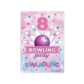 Minkocards 12 Invitation Cards for 8th Children's Birthday Bowling Bowling Bowling Party Girls Invitations for Eighth Girls Birthday