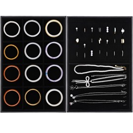 Jewelry Organizer, 12 Grids Stackable Jewelry Organizer Trays, Necklace Earring Holder Organizer, Multifunctional Jewelry Storage Tray for Earrings, Bracelets, Necklaces, Rings for Women and Girls
