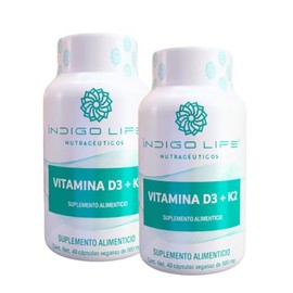 Pack 2 Frascos de Vitamina D3 + K2 – 40 Cápsulas Veganas 500 mg c/u