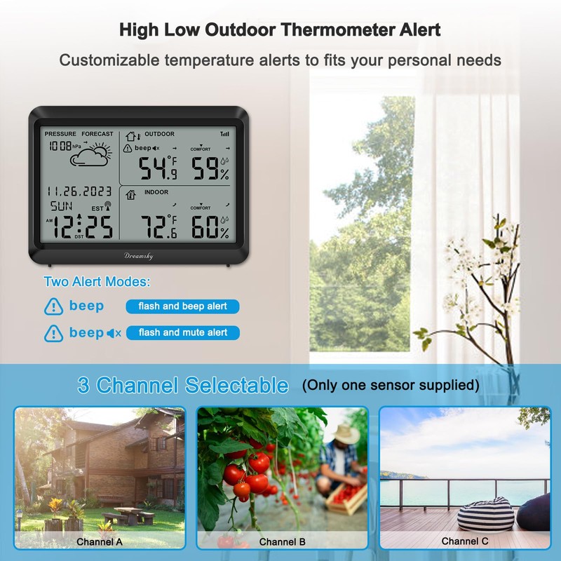 DreamSky Weather Station Indoor Outdoor Thermometer Wireless - Atomic Clock