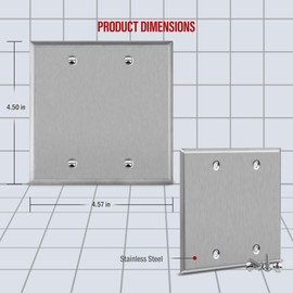 ENERLITES Blank Device Stainless Steel Wall Plate, Metal Corrosive Resistant Cover for Unused Outlets Light Switches Holes, Size 2-Gang 4.50" x 4.57", 7702, 430, UL Listed, Silver