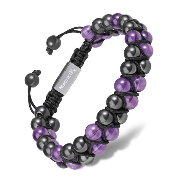 MagnetRX® Hematite & Moonstone Bracelet – MAX Strength Magnetic Hematite Bracelets – Natural Moonstone Crystals White Beaded Bracelets for Women