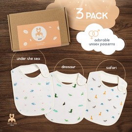 3 Waterproof Bamboo Baby Bibs - Soft, Absorbent Dribble Bibs and Weaning Bibs - Plastic Back Bibs for Babies - Newborn Essentials, Baby Shower Gifts, Baby Essentials for Newborn - Baby Bibs 0-6 Months