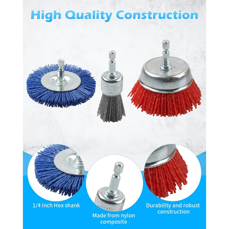 Rocaris 18 Pack Nylon Filament Abrasive Wire Brush Wheel &