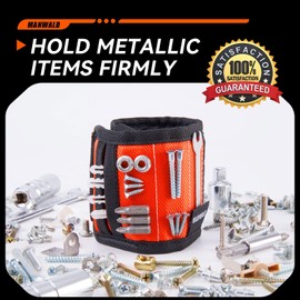 Magnetic Wristband for Tools With Coiled Lanyard, Lightweight Nylon Support Wrist With Strong Magnets,Magnetic Screw Holder for Holding Screws,Nails,Gifts for Men,Dad,Him,Orange