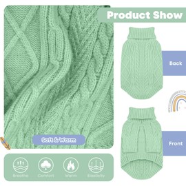 SANQITARA Dog Sweater for Small Dogs, Dog Christmas Sweater with Sleeves, Pullover Turtleneck Warm Soft Knitwear for Girl Boys Male Female Chihuahua, Bulldog, Dachshund, Pug, Yorkie (Green, Large)