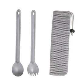 MEISO Titanium Long Handle Spoon Fork Combination, Camping Spork and Spoon, Eco-Friendly Coffee Spork and Spoon Set Portable Tableware Suitable for Backpacking, Hiking and Outdoor Home