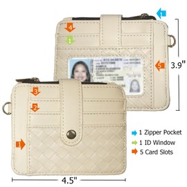 Bracelet Keychain Wallet Wristlet Slim Credit Card Holder Zip Purse Silicone Beaded Key Ring Bangle Chains with Leather Tassel for Women Men, Beige