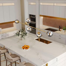 WYIXHOOG Mid-Century Modern Chandelier 6-Light Linear Pendant Light with Globe Glass Shades, Adjustable Height for Dining Room, Kitchen Island, Living Room
