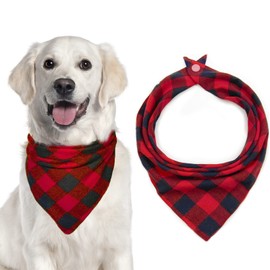 Plaid Dog Bandana with Button, Dual Layer Soft Cotton Triangle Dog Scarf Kerchief Washable Girl Boy Dog Bandanas Adjustable Accessories for Small Medium Large Extra Large Dog Puppy Pet