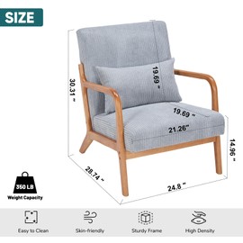 JOYBASE Mid Century Modern Accent Chair Lounge Reading Armchair with Wood Frame for Living Room, Office, Bedroom (Polyester Fabric, Light Grey)