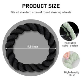KVAEY Fluffy Car Steering Wheel Cover, 15 Inches Anti-Slip Round Fuzzy Winter Steering Wheel Protector, Soft Warm Plush Steering Wheel Cover for Women Girls, Car Accessories (Black, D-Shaped)