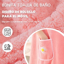 UBRICI Toallas de Baño Toallas de Baño Corporales Grandes Super Absorbentes y de Secado Rápido Toalla de Baño de Mujer hasta la Rodilla, Albornoz de Baño de Vellón de Coral Sauna (Rosa, Alto)