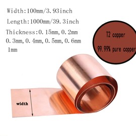 XMRISE Pure Copper Foil Metal Copper Sheet Material Removal Rolls, General Use DIY or Contractor, 0.5 mm x 100 mm x 1000 mm