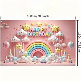 Cute Cloud Rainbow Theme Happy Birthday Backdrop Banner Party Decoration Birthday Banner Birthday Background
