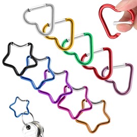 Pack of 10 Carabiner Star, Very Robust Carabiner Heart, Star Carabiner, Aluminium Heart Carabiner, Colourful Outdoor Key Fob Carabiner for Camping, Fishing, Hiking, Travel,