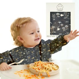 Little Dimsum Little Dimsum Mess-Proof Baby Bibs|Infant Toddler Long Sleeve Waterproof Feeding Smock|Catching Food & Wipe Clean(coconut tree)