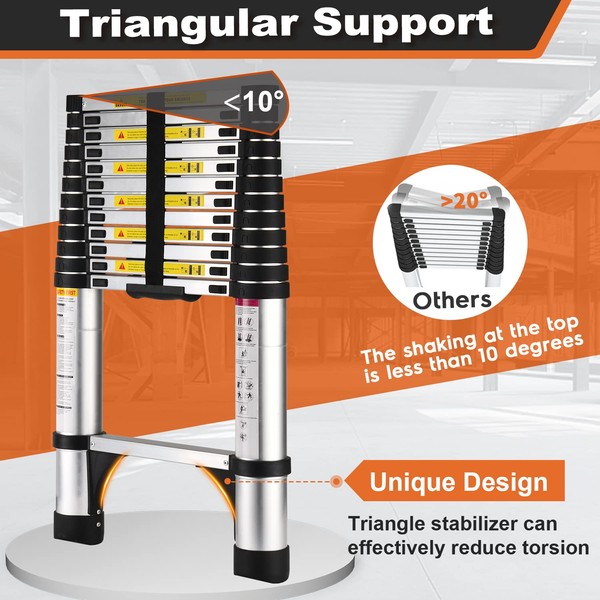 Soctone Telescoping Ladder, SocTone 12.5 FT Aluminum Lightweight Extension Ladder
