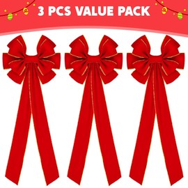 JOYIN 3PCS Big Red Velvet Christmas Bows, 30.7" Long by 10.6" Wide Giant Velvet Bows for Christmas Tree, Large Christmas Wreath Bows, Indoor Outdoor Holiday Xmas Decorations