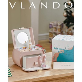Vlando Musical Box Ballerina Jewellery Box, Lockable Jewellery Box Girls PU Leather with Drawers, Jewellery Box Children, Jewellery Box with Canon Melody, Children's Day Gifts for Girls