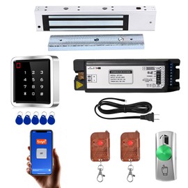 Access Control System Kit with IP68 Waterproof Metal Touch Keypad, 600LB Magnetic Lock, Zinc Alloy Exit Button, 2 Remote Controls and Tuya App Remote Access