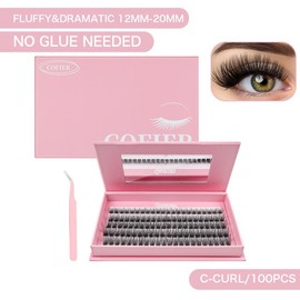 【Hot Style】Cofier No Glue Lash Kit Medical Jelly Adhesive Self Adhesive Individual Eyelashes, Easy Makeup Application with Tweezers (80/100/160 Pcs):_Fluffy( 12-20mm/100 PCS