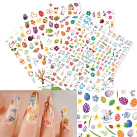 Easter Nail Art Stickers 8 Sheets 3D Self-Adhesive Decals Nail Art Supplies Bunny Eggs Chicken Cartoon Rabbits Sticker Set Manicure Nail Decorations for Kids Girls Women Sliders Decal Nail Accessories
