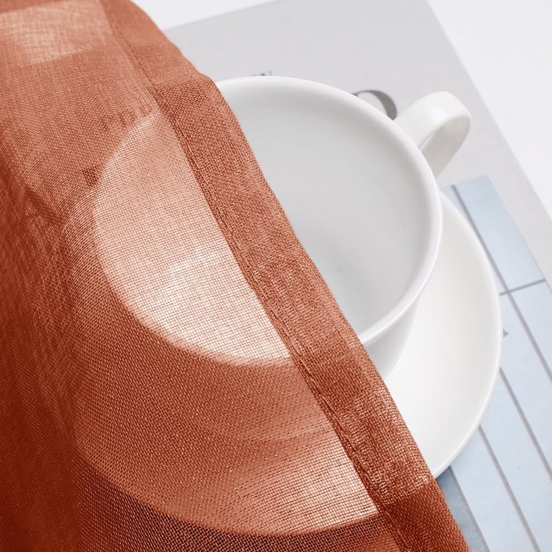 MIULEE Terracotta Sheer Valance Linen Textured Look Half Window Curtain,