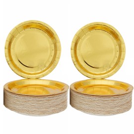 Pack of 50 Gold Party Plates, Dessert Plates, Plastic Cutlery, Gold Plates, Party Accessories, Paper Plates, Golden Set, Gold Paper Plates, Birthday Party Tableware, for Wedding, Birthday Party