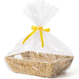 UBBCARE Empty Gift Basket with Gift Bag and Ribbon, Water Hyacinth Wedding Basket for Gifts Empty, Hand Woven Large Wicker Basket for Organizing Towels, Clothes, Books, PetsToys 14 x 10 x 4 in