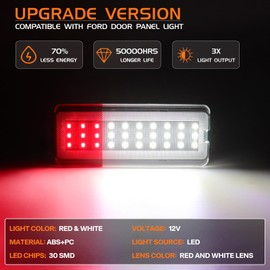 LED Interior Door Panel Reflector Courtesy Lights For Ford F250 F350 F450 F550 Super Duty 1999-2007, Excursion 2000-2005, White and Red Warning Lamp Assembly