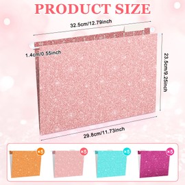 Moinchore 20 Pcs Glitter Hanging File Folders 12 x 9.25'' Reinforced Hanging File Folders with 20 Paper 1/5 Cut Adjustable Tab and 20 Plastic Tab for Medical Charts Office Desktop (Multicolor)