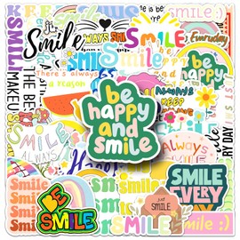 Smiling Stickers Kids Teens Adults 51 PCS Smile Every Day Inspirational Graffiti Stickers Smile Encourage Motivational Reward Vinyl Decals for DIY Decor Laptops Stationery Box Journal Book