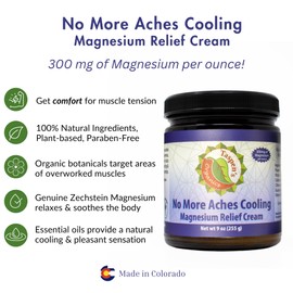 Taspen's Organics Magnesium No More Aches Cooling Cream - Fast-Acting Formula with Arnica for Muscle Discomfort - Natural Ingredients - Non-Greasy - Cruelty-Free (9 oz)