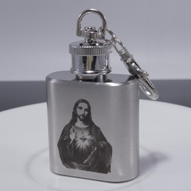 Patron Saints Holy Water Keychain mini-Flask, Bible Verse Religious Scripture Catholic Christian Key Ring Vial,Communion,Confirmation,Baptism Gifts,1 oz,Lot of 6 (Sacred Heart of Jesus,Phil 4:13)