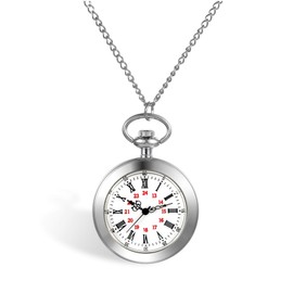JewelryWe Simple Pocket Watch Necklace Classic Roman Numerals Dial Watch Pendant Necklace with Chain for Men Women,Silver