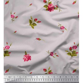 Soimoi Cotton Canvas Fabric Leaves & Carnation Floral Decor Fabric Printed metre 56 Inch Wide