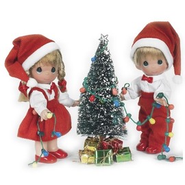 The Doll Maker Precious Moments Dolls, Linda Rick, You Light Up My Life Christmas Set, 7 inch Set of Dolls