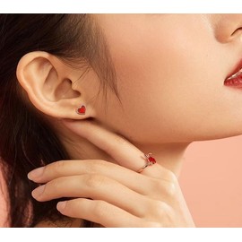 Cute Small Stud Earrings for Women Sensitive Ear Dainty Cute Full Hearts Love Studs Hypoallergenic Fashion Jewelry for Birthday (Red, One size)