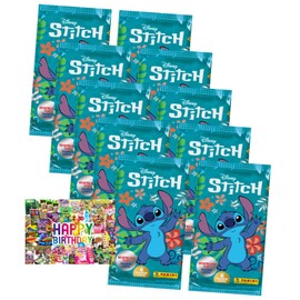 Bundle with Panini Stitch Cards - (2025) Stitch Trading Cards Trading Cards - Selection + Exclusive Birthday Card (10 Boosters)