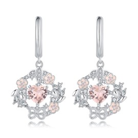 JewelryPalace 6 mm Flower Heart Love 2.4 ct Pink Morganite Colour Created Sapphire Earrings Silver 925 Women's Marquise Jewellery Set, Earrings Silver with Stone, Gemstone Girls Hoop Earrings Gifts