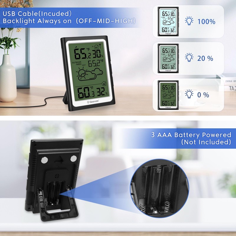 Geevon Large Display Digital Thermometer Hygrometer, Accurate Indoor Outdoor Temperature