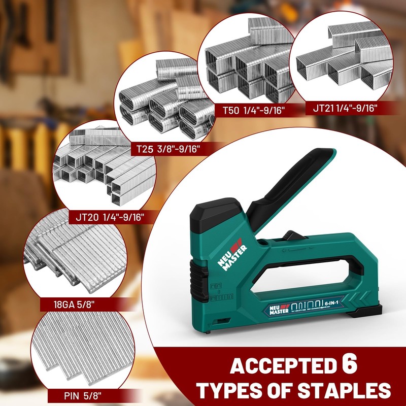 NEU MASTER 6-in-1 Staple Gun, Upholstery Stapler with 4000 Counts