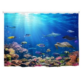 goodbath Extra Wide Shower Curtain, Ocean Underwater World Tropical Fish Anti Mould Fabric Waterproof Bath Curtains for Bathroom with 12 Hooks,Bright Blue, 240x180cm