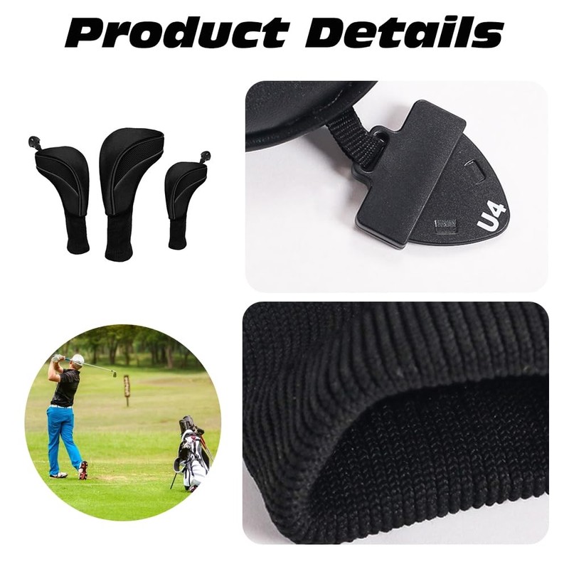 Golf Club Head Covers, Pack of 3 Golf Driver Wood