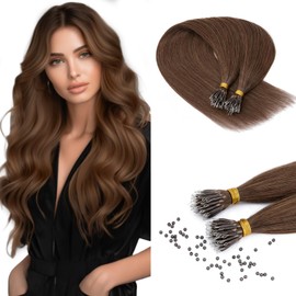 Benehair Nano Tip Hair Extensions Real Human Hair Invisible #4 Medium Brown Nano Beads & Ring Extensions Straight Soft 50 Strands